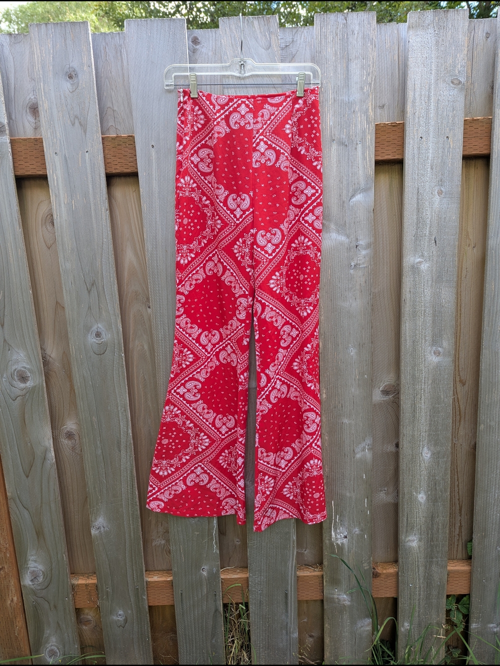 Red Bandana Print Flared Pants